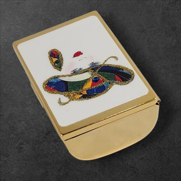 Vintage 1980s Vanity Set Art Deco Woman Compact & Lipstick Case NOS Glam Gold - Picture 9 of 16